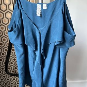 Blue silk ruffled cami